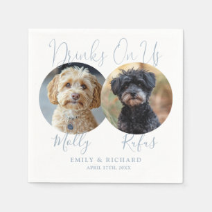 Drinks On Us Pet Photos Dusty Blue Wedding Napkin
