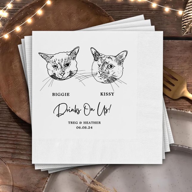 Drinks On Us Pets Custom Hand Drawing Wedding Napk Napkin (Creator Uploaded)