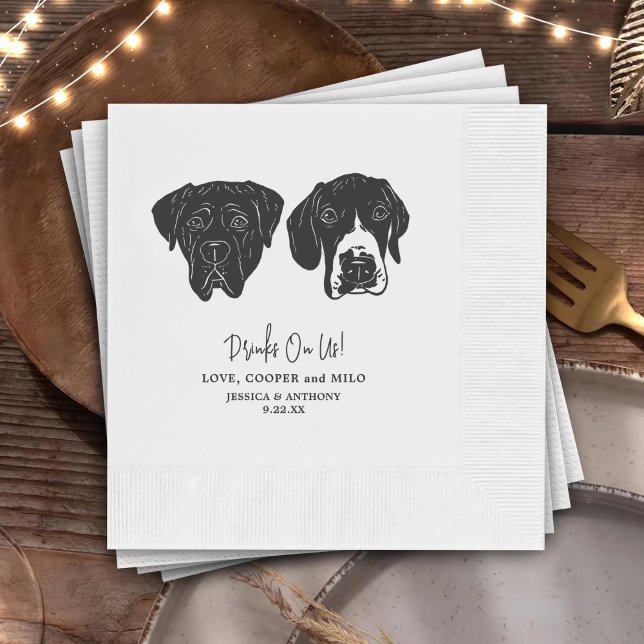 Drinks On Us Pets Custom Hand Drawing Wedding Napkin (Creator Uploaded)