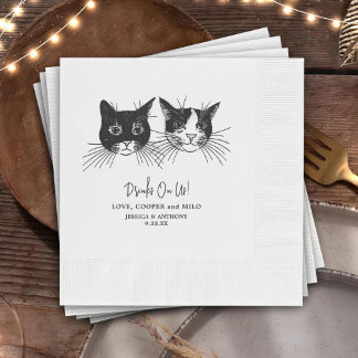 Drinks On Us Pets Custom Hand Drawing Wedding Napkin