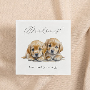 Drinks On Us Simple Cute Photo Fun Pet Dog Wedding Napkin