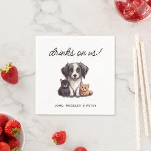 Drinks On Us Simple Photo Cute Fun Dog Pet Cat Napkin