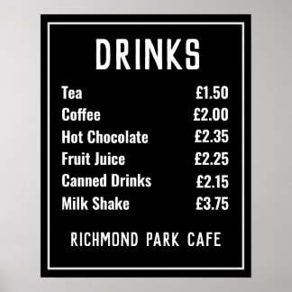 Drinks & Refreshments Price List Poster