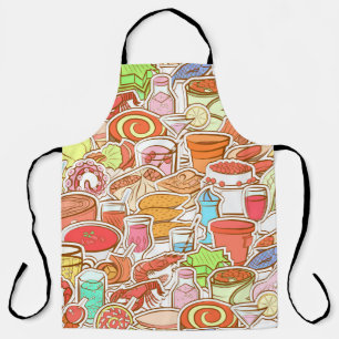 Drinks, seafood, snacks, seamless pattern apron