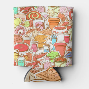 Drinks, seafood, snacks, seamless pattern can cooler