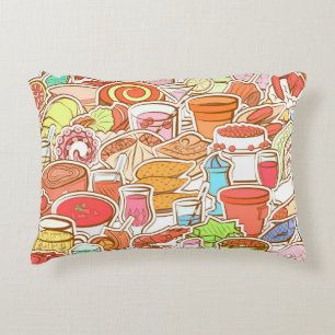 Drinks, seafood, snacks, seamless pattern decorative cushion