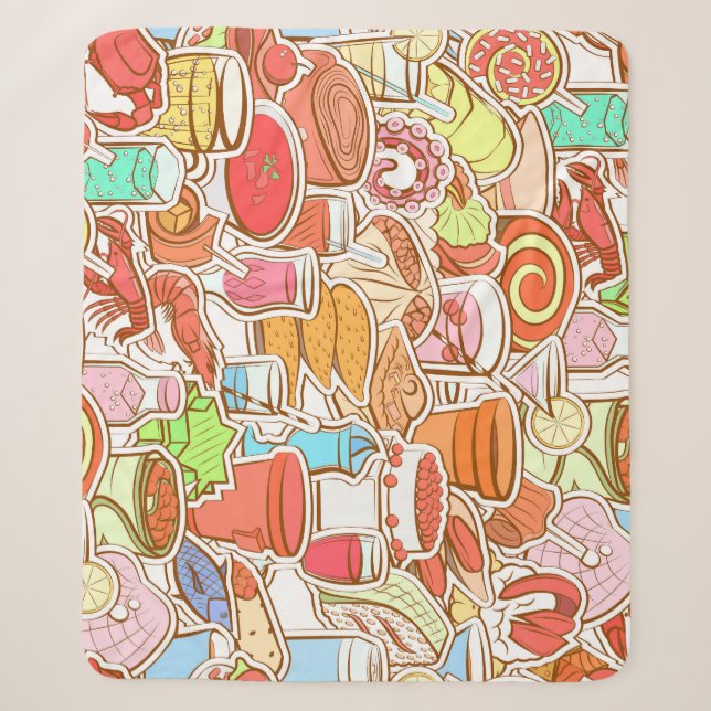 Drinks, seafood, snacks, seamless pattern sherpa blanket (Front)