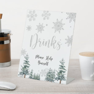 Drinks sign, silver baby shower sign, winter sign