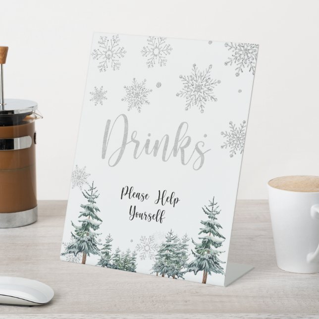 Drinks sign, silver baby shower sign, winter sign (In SItu)