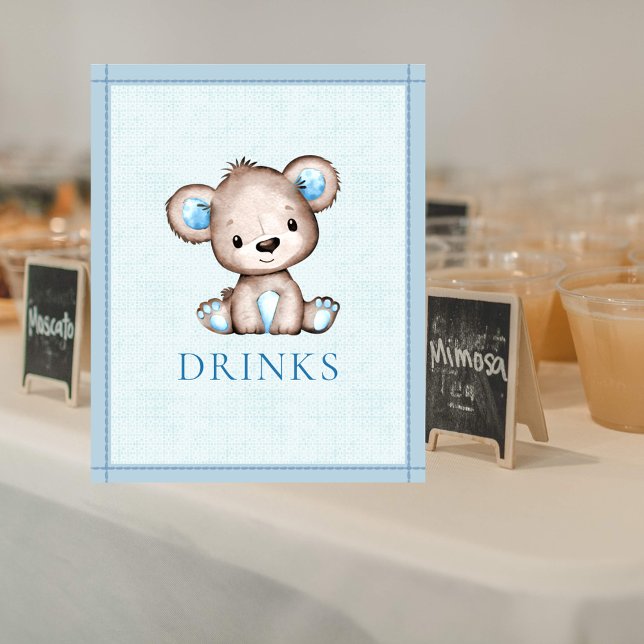 Drinks Table Cute Brown Bear Baby Shower Poster (Creator Uploaded)