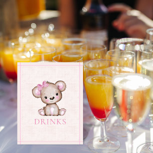 Drinks Table Cute Girl Bear Baby Shower Poster