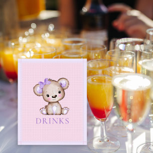 Drinks Table Cute Girl Purple Bear Baby Shower Poster