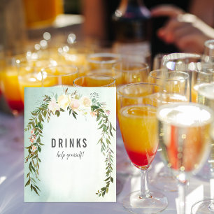 Drinks Table Green White Rose Baby Sprinkle Shower Poster