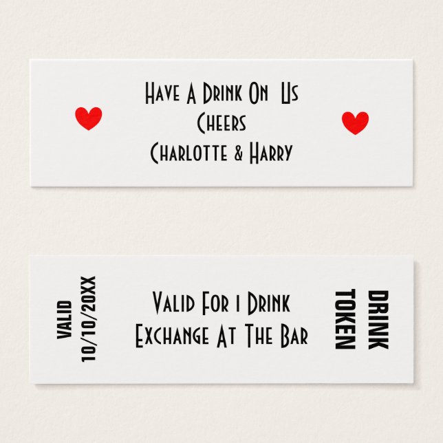 Drinks Token For Guests Personalised (Front & Back)