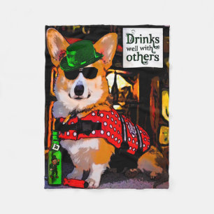 Drinks well with others Corgi Fleece Blanket