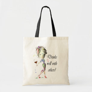 Drinks well with others, funny Wine art Tote Bag