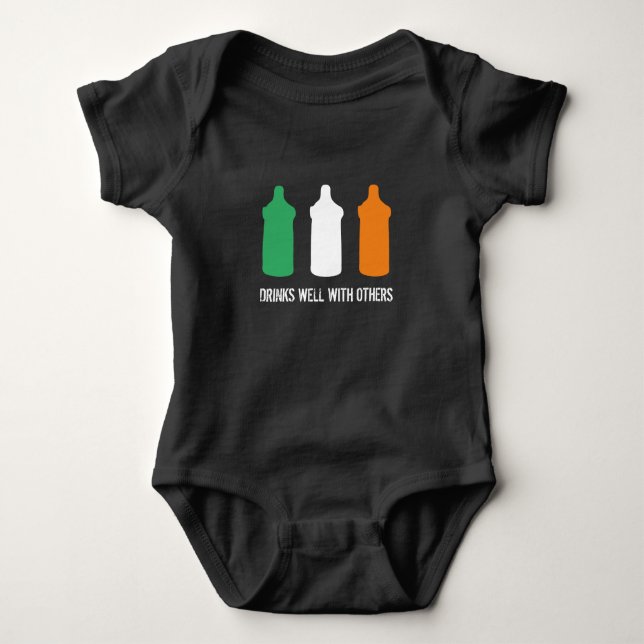 Drinks well with others Irish flag baby bottle Baby Bodysuit (Front)