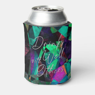 "Drinks Well with Others" on Colourful Abstract Can Cooler
