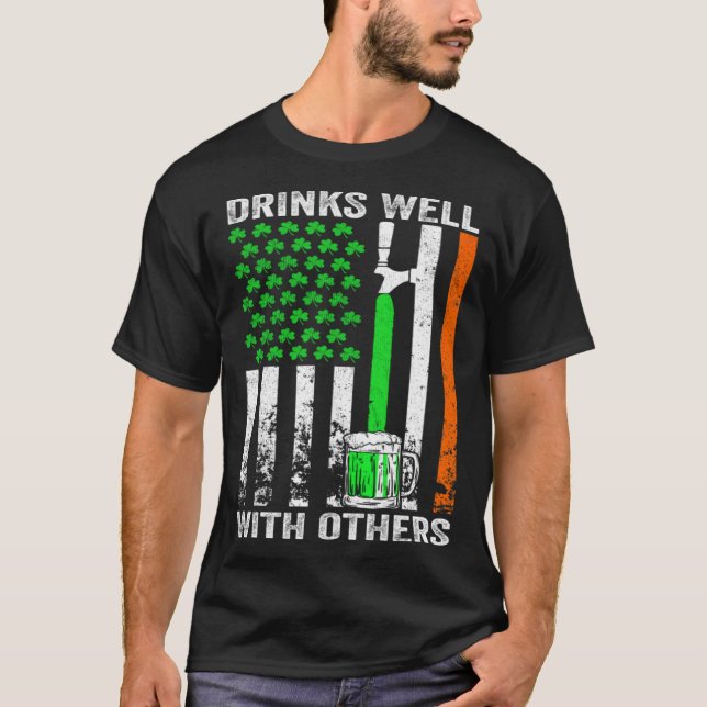 Drinks Well With Others St Patrick s Day Drunk Bee T-Shirt (Front)