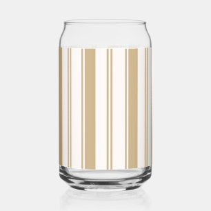 Drinkware Set Beige & White Stripe Can Glass