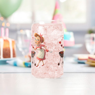 Drinkware Set Cooking Love Red Hearts Can Glass