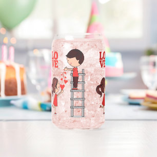 Drinkware Set Couple Love Red Hearts Can Glass