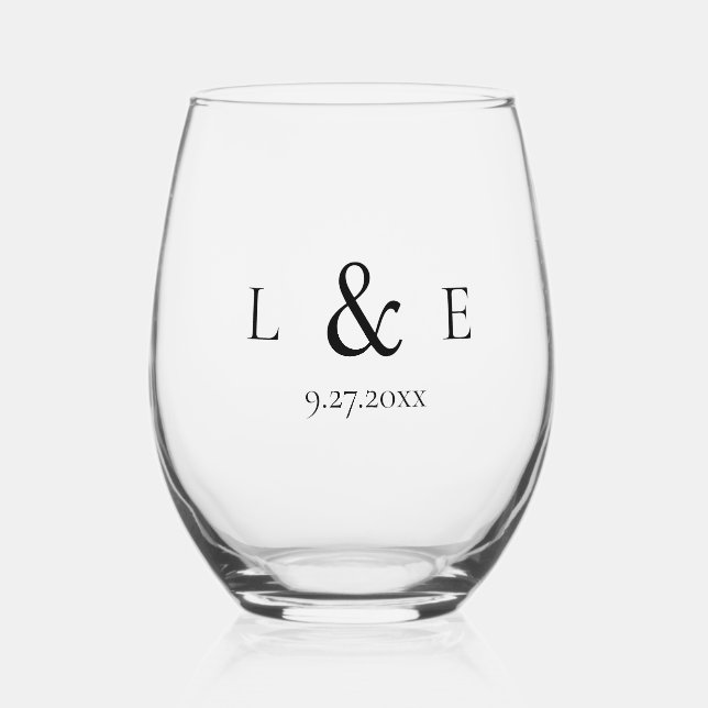 Drinkware Set Customisable Initials for Wedding Stemless Wine Glass (Front)