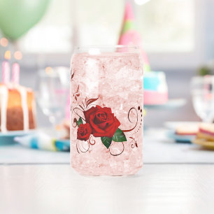 Drinkware Set Love Red Rose Floral Can Glass