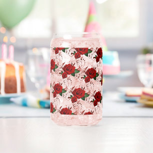 Drinkware Set Love Red Rose Floral Can Glass