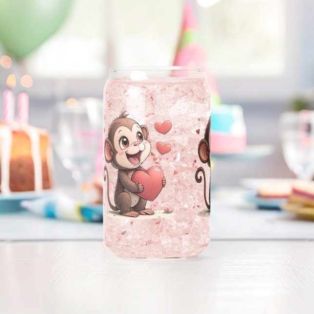 Drinkware Set Monkey Love Red Hearts  Can Glass (Insitu (Birthday))