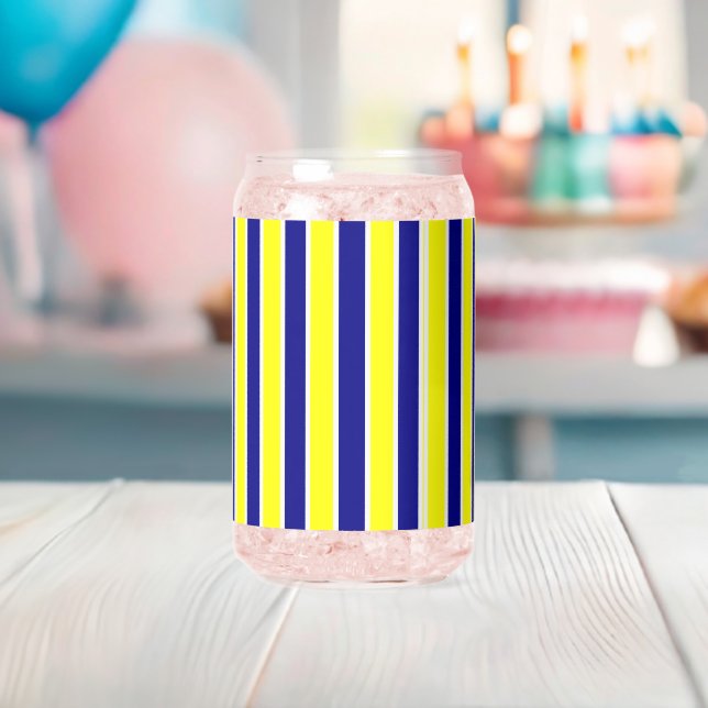 Drinkware Set Yellow Blue & White Stripe Can Glass (Insitu (Baby Shower))