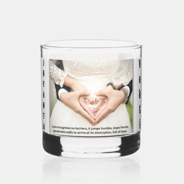 Drinkware wedding  photo with Name rocks Glass. Whiskey Glass (Front)