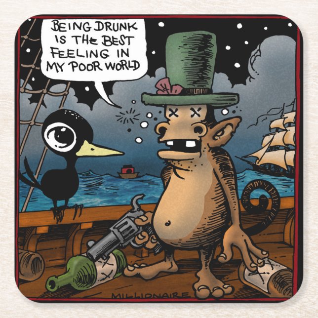 Drinky Crow Being Drunk Coasters (Front)