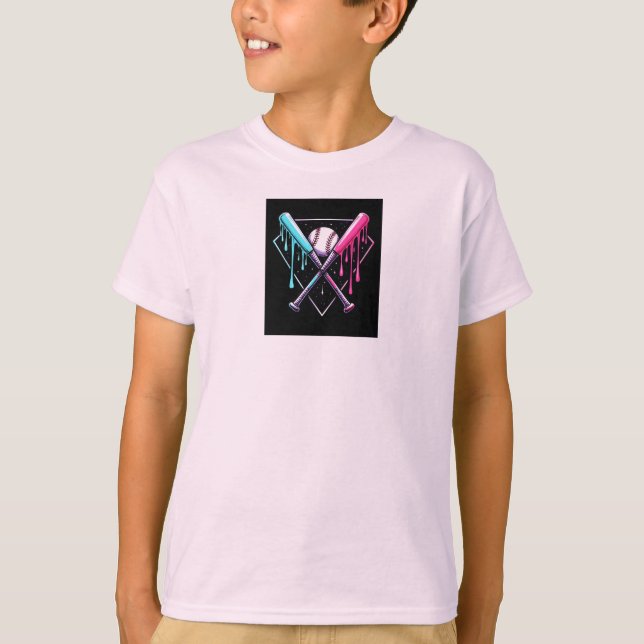 Drip Baseball Bat Magic – Neon Splash Home Plate T-Shirt (Front)