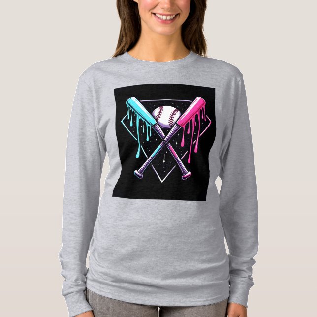 Drip Baseball Bat Magic – Neon Splash Home Plate T-Shirt (Front)