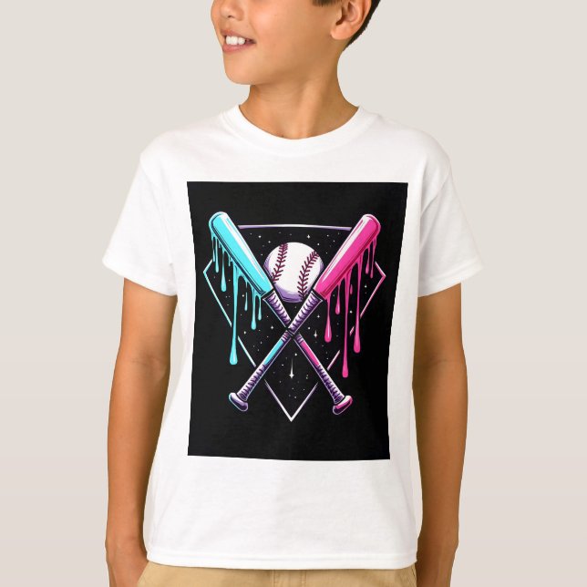 Drip Baseball Bat Magic – Neon Splash Home Plate T-Shirt (Front)