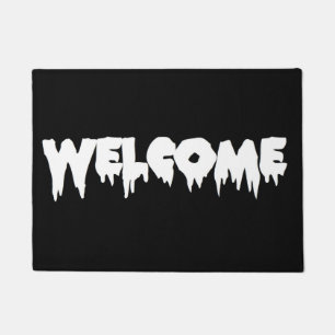 Drip Font WELCOME Doormat- White Text on Black Doormat