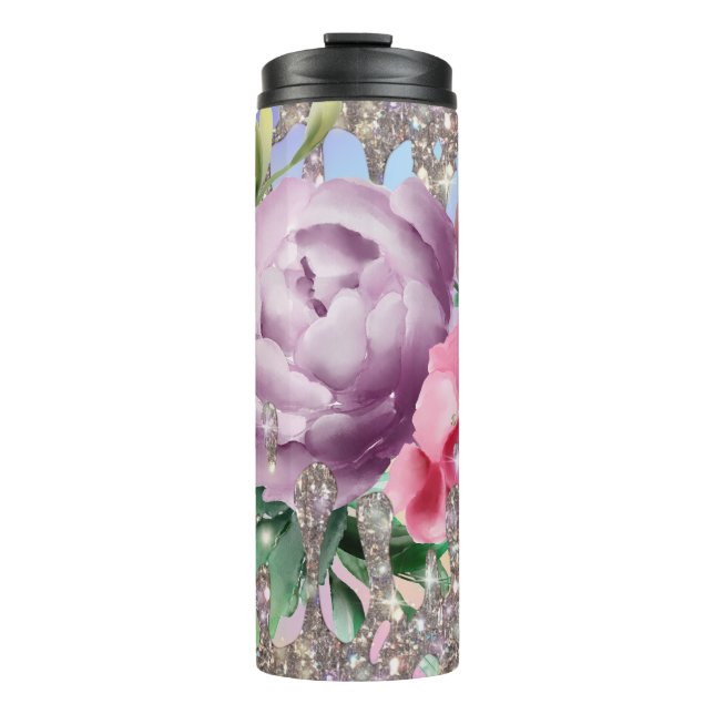 * Drip Glam Luxe Girly Glitter Rainbow Hologram Thermal Tumbler (Front)