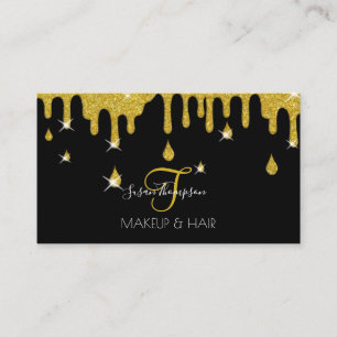 Drip Gold Glitter Sparkle Makeup Artist Hair Salon Business Card