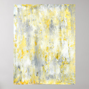 'Drip' Grey and Yellow Abstract Art Poster Print