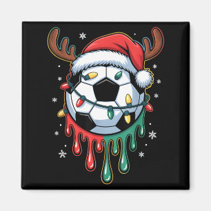 Dripng Soccer Ball Christmas Santa Hat Holiday Magnet