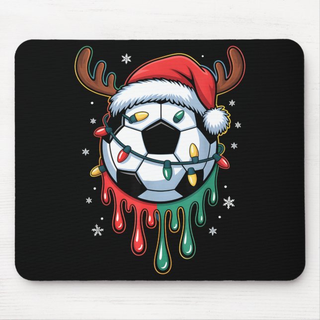 Dripng Soccer Ball Christmas Santa Hat Holiday  Mouse Pad (Front)
