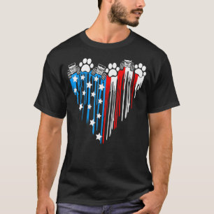 Dripping American Flag Heart Paws Cat Dog Mum Dad T-Shirt