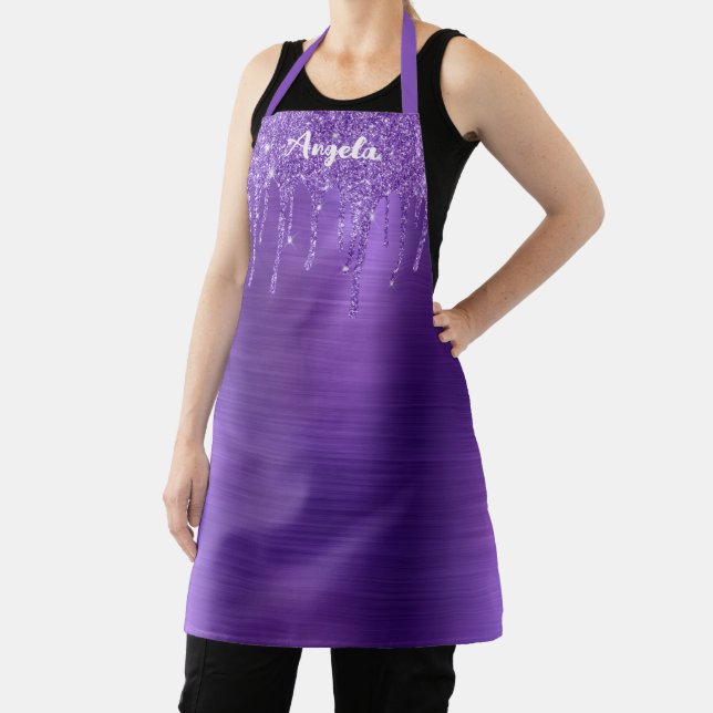Dripping Amethyst Glitter Glam Personalised Apron (Insitu)