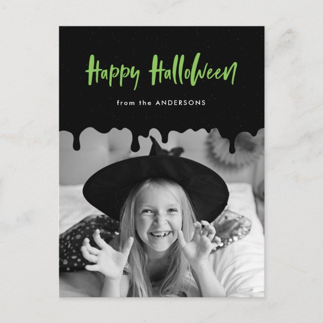 Dripping Blood Black and Lime Halloween Photo Holiday Postcard (Front)