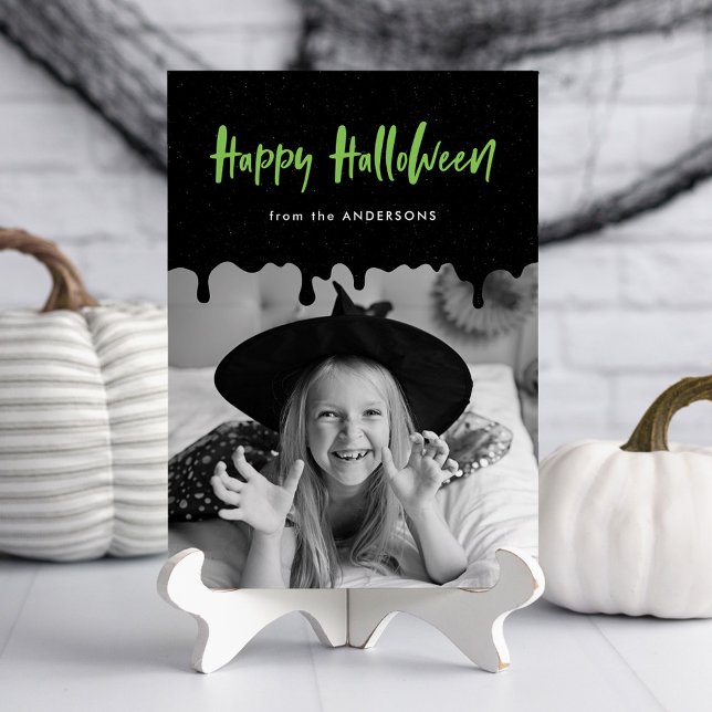 Dripping Blood Lime Green Halloween Photo Card (Creator Uploaded)