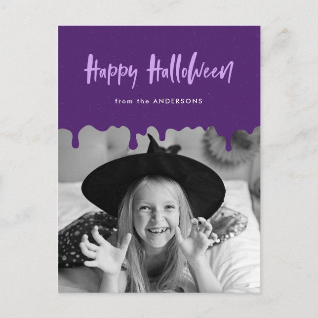Dripping Blood Purple Halloween Photo Holiday Postcard (Front)