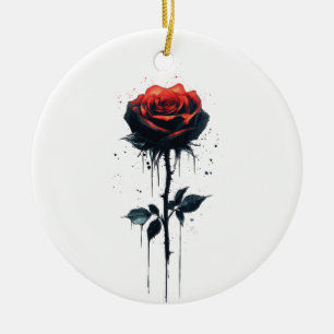 Dripping Blood Rose: Gothic Floral Art Ceramic Tree Decoration