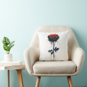 Dripping Blood Rose: Gothic Floral Art Cushion