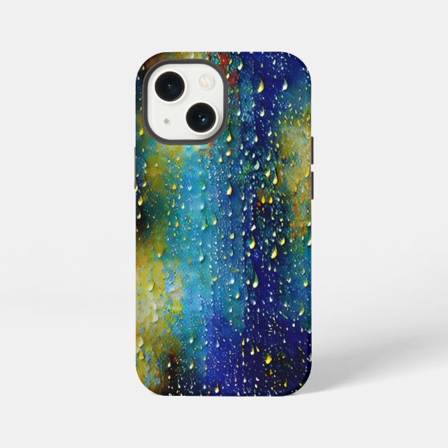 Dripping Blue Aqua Yellow Rain Droplets Pattern iPhone Case (Back)